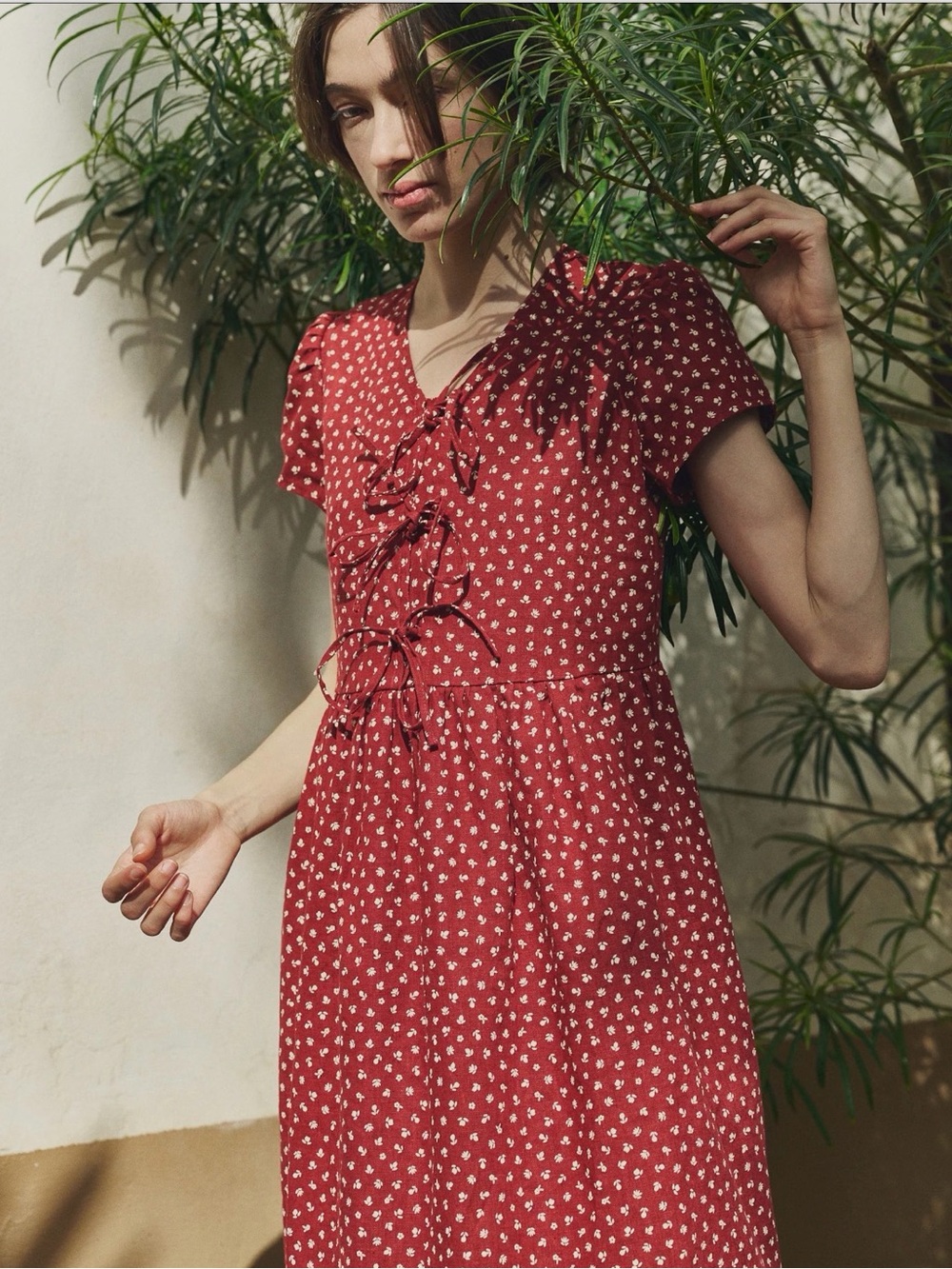 notPERFECTLINEN Red Floral Tie-Front Maxi Dress